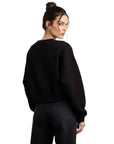 Black Crop Oversize Nakış Detaylı Sweatshirt