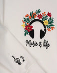Music Nakış Detaylı Oversize Beyaz Sweatshirt