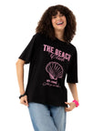 Beach Oversize Siyah T-Shirt