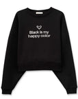 Black Crop Oversize Nakış Detaylı Sweatshirt