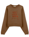 Power Crop Oversize Nakış Detaylı Sweatshirt