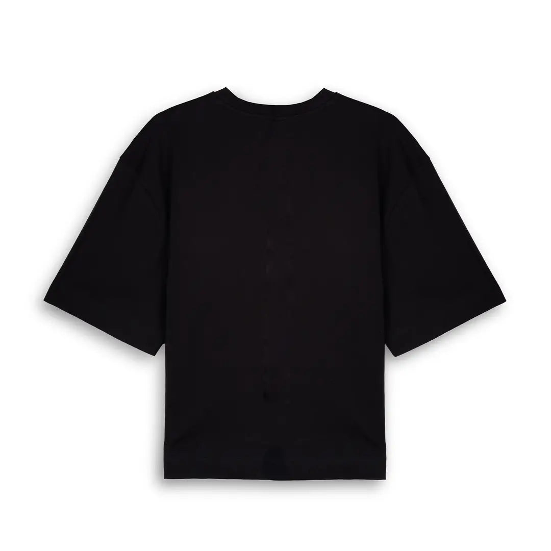 Two Flowers Crop Oversize Siyah T-Shirt