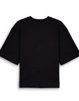 Two Flowers Crop Oversize Siyah T-Shirt
