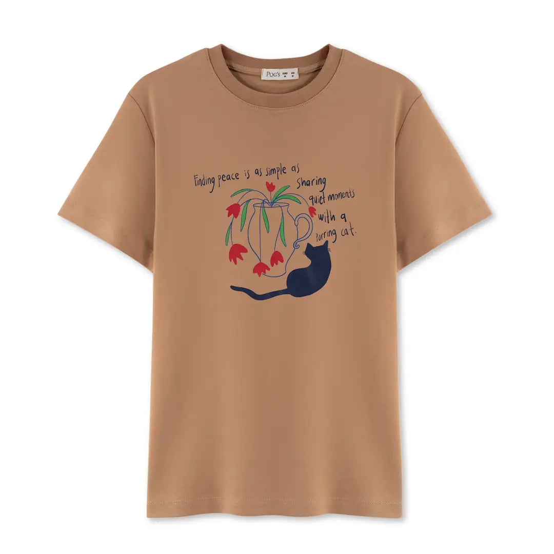 Cat Regular Açık Kahve T-Shirt