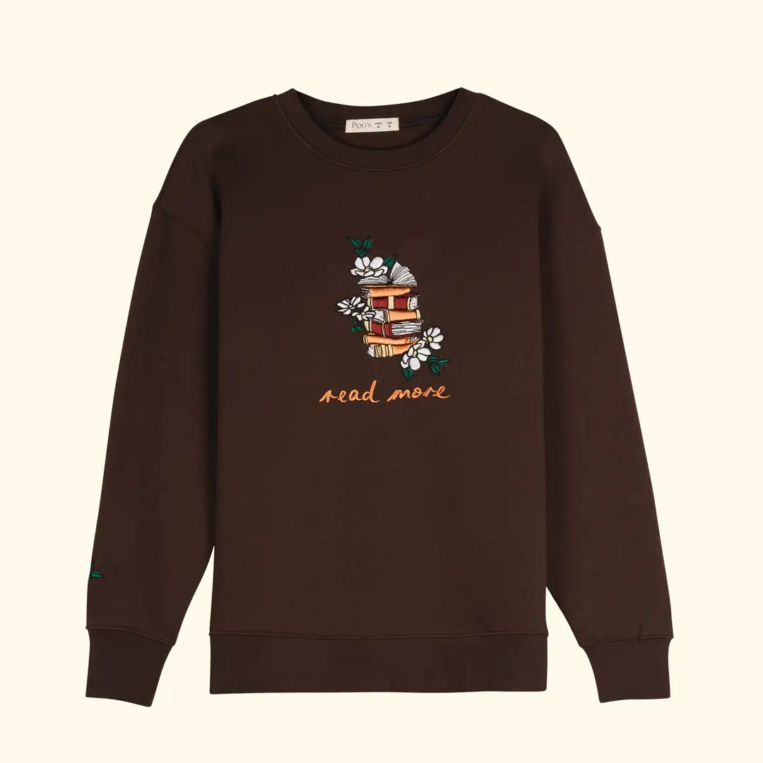 Books Nakış Detaylı Oversize Kahverengi Sweatshirt