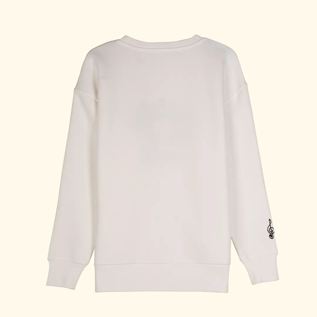 Music Nakış Detaylı Oversize Beyaz Sweatshirt