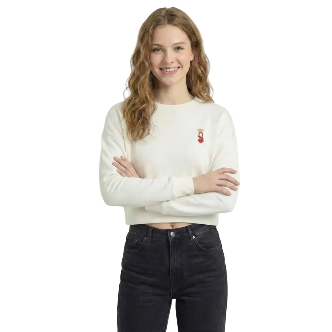 Queen Crop Regular Beyaz Sweatshirt