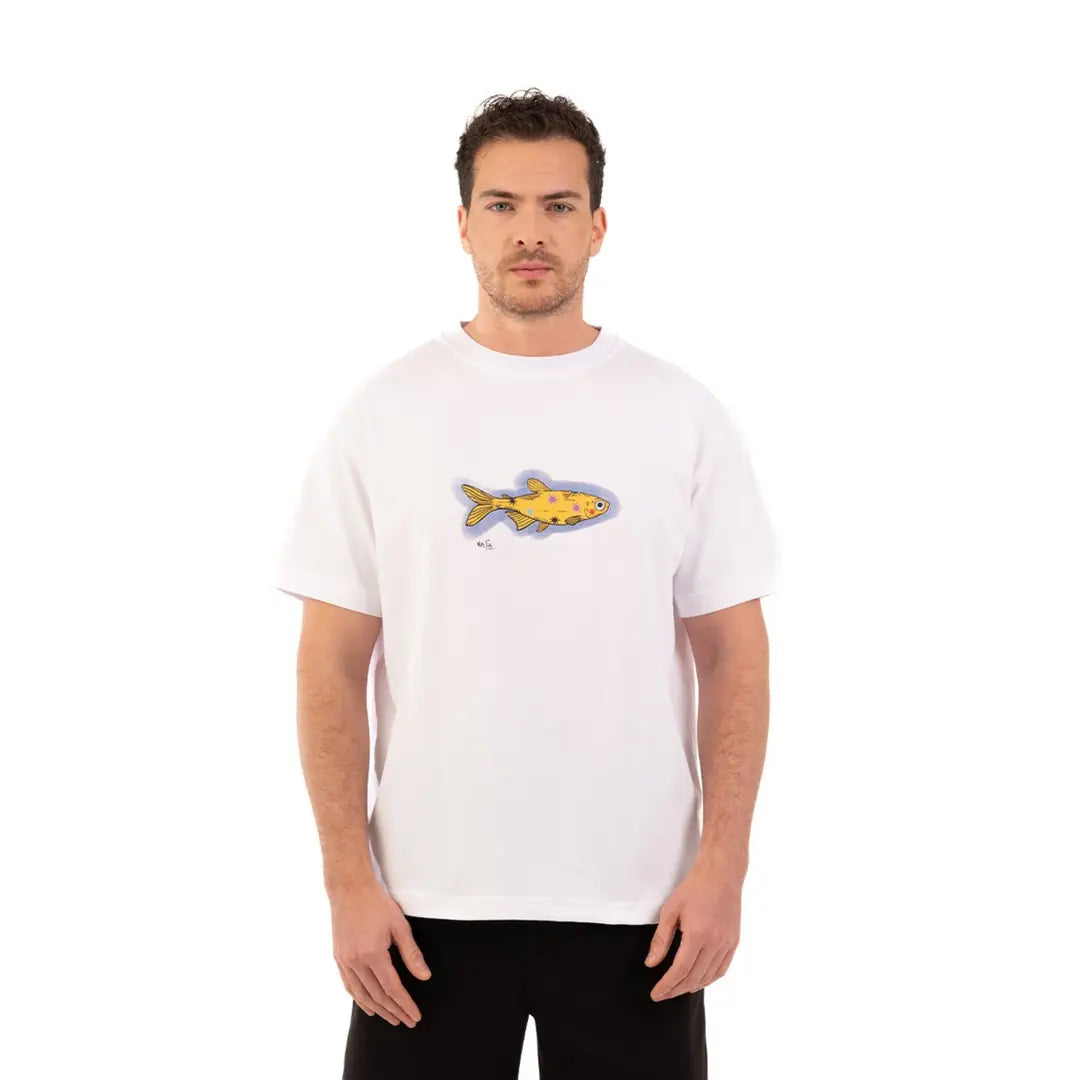 Cosmic Fish Oversize Beyaz T-Shirt