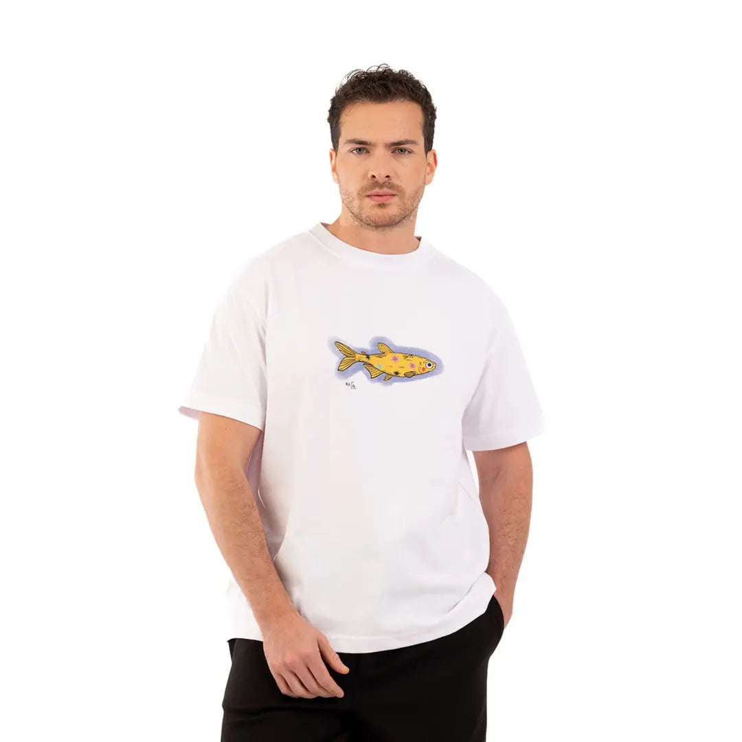 Cosmic Fish Oversize Beyaz T-Shirt