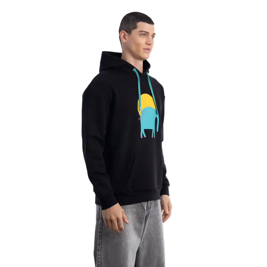 Elephant Kapüşonlu Siyah Sweatshirt
