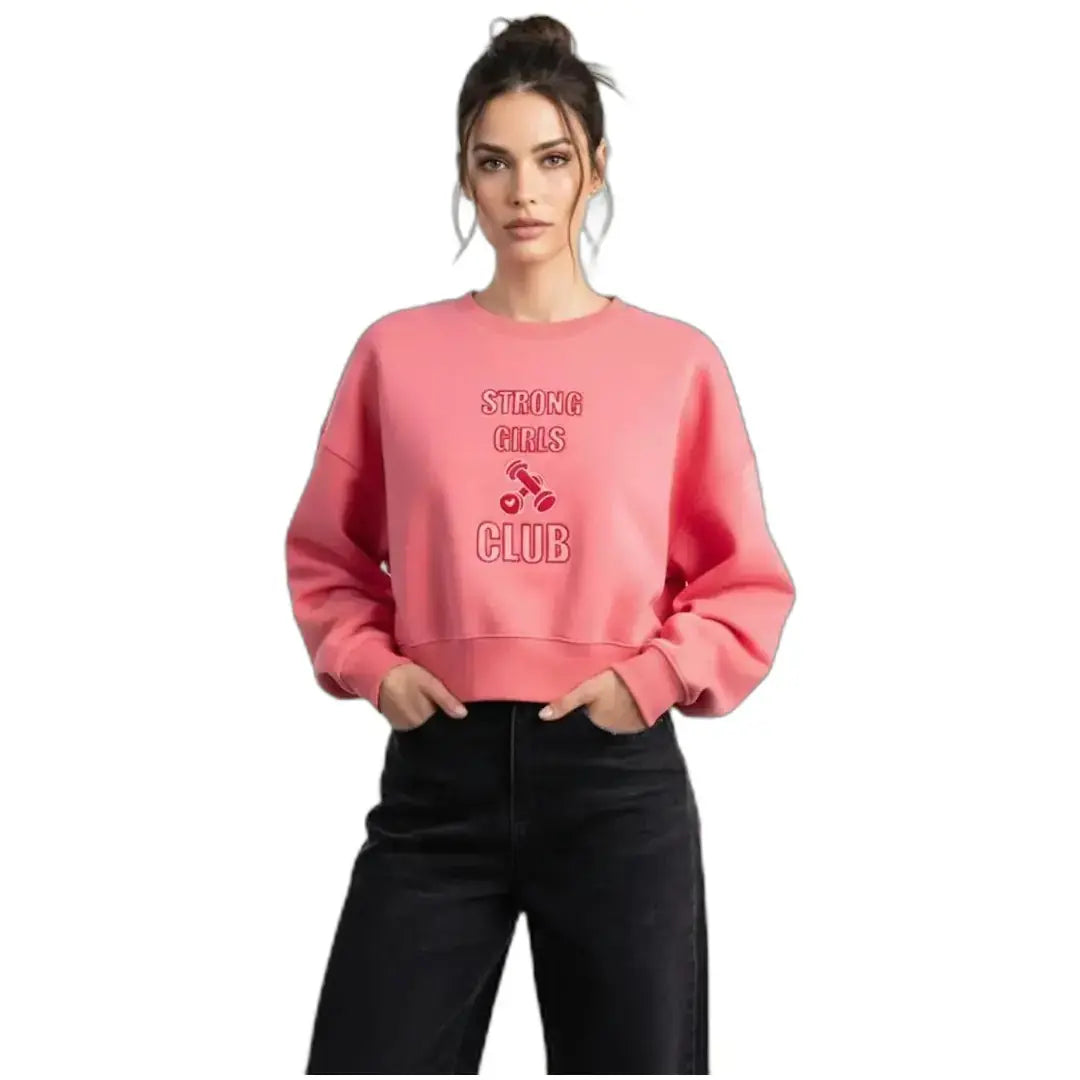 Strong Crop Oversize Nakış Detaylı Sweatshirt