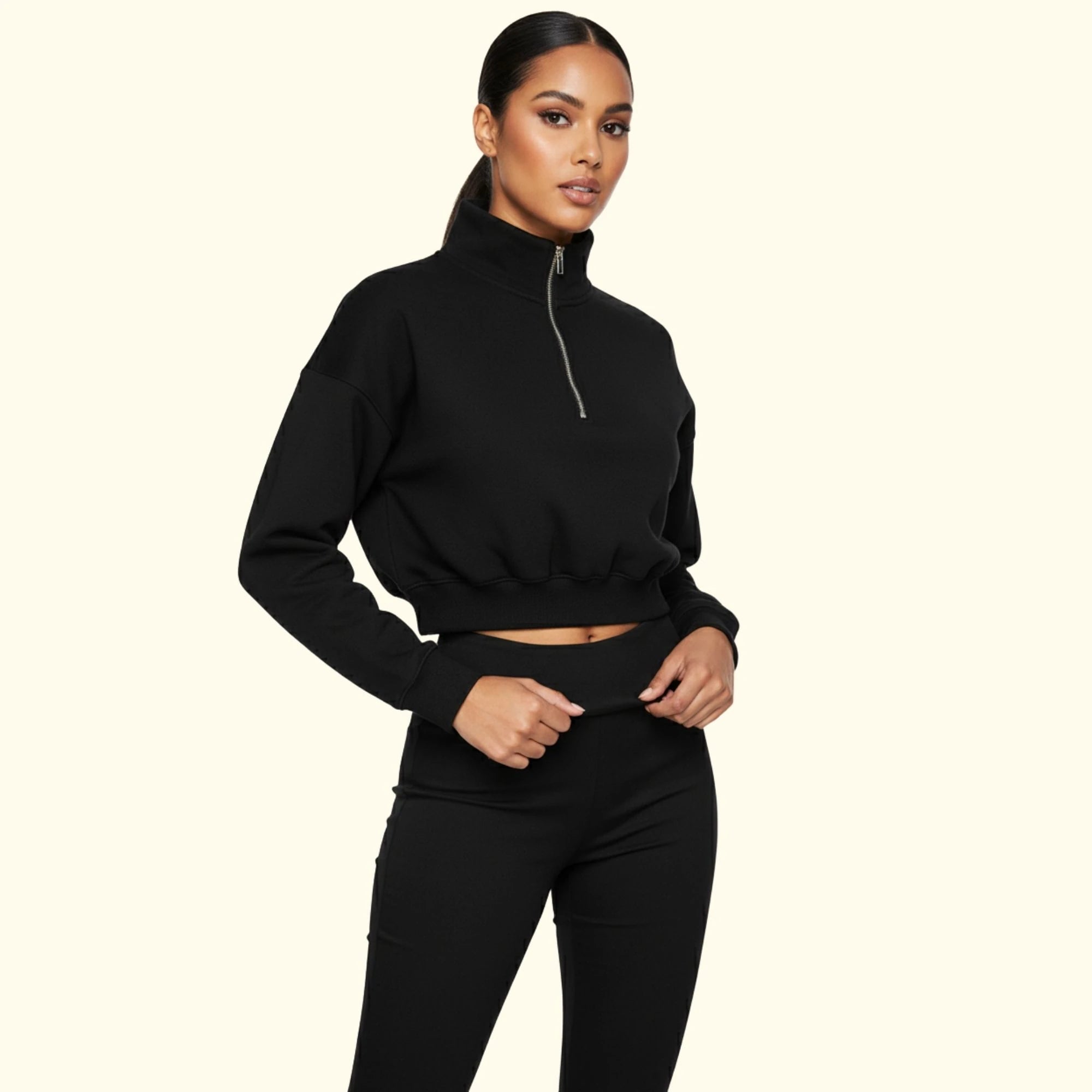 Basic Fermuarlı Crop Sweatshirt