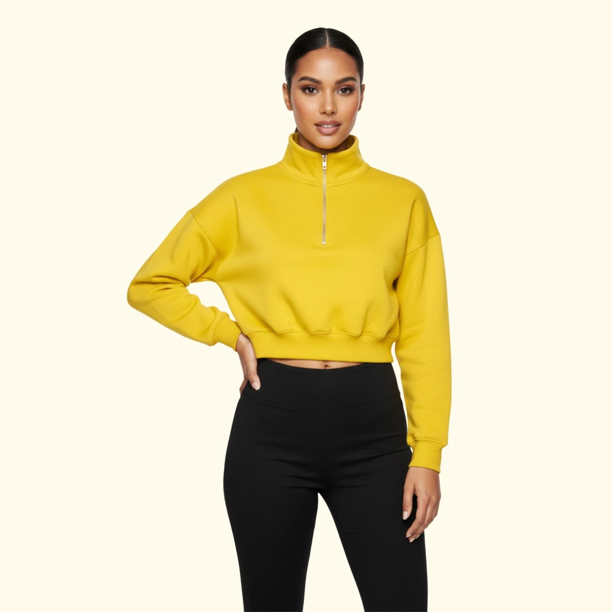 Basic Fermuarlı Crop Sweatshirt