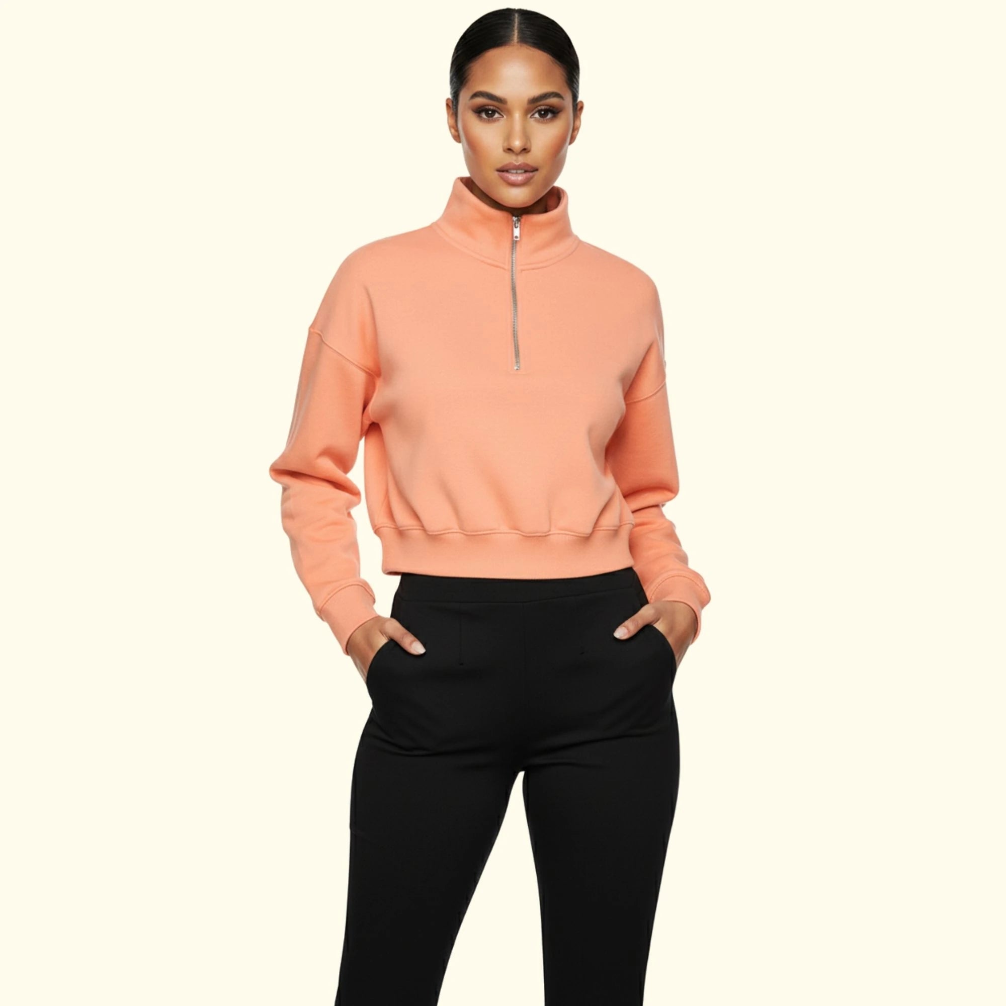Basic Fermuarlı Crop Sweatshirt