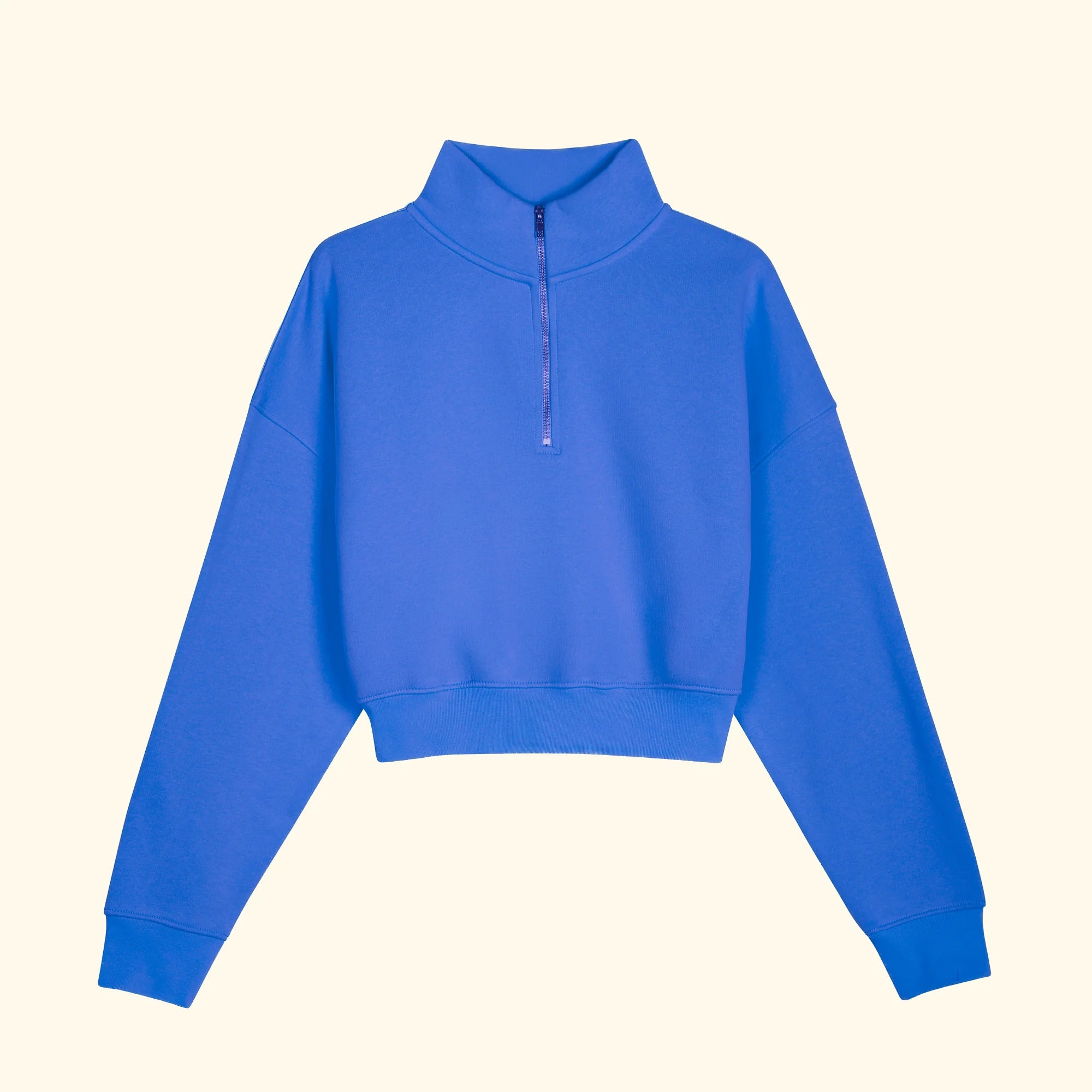 Basic Fermuarlı Crop Sweatshirt