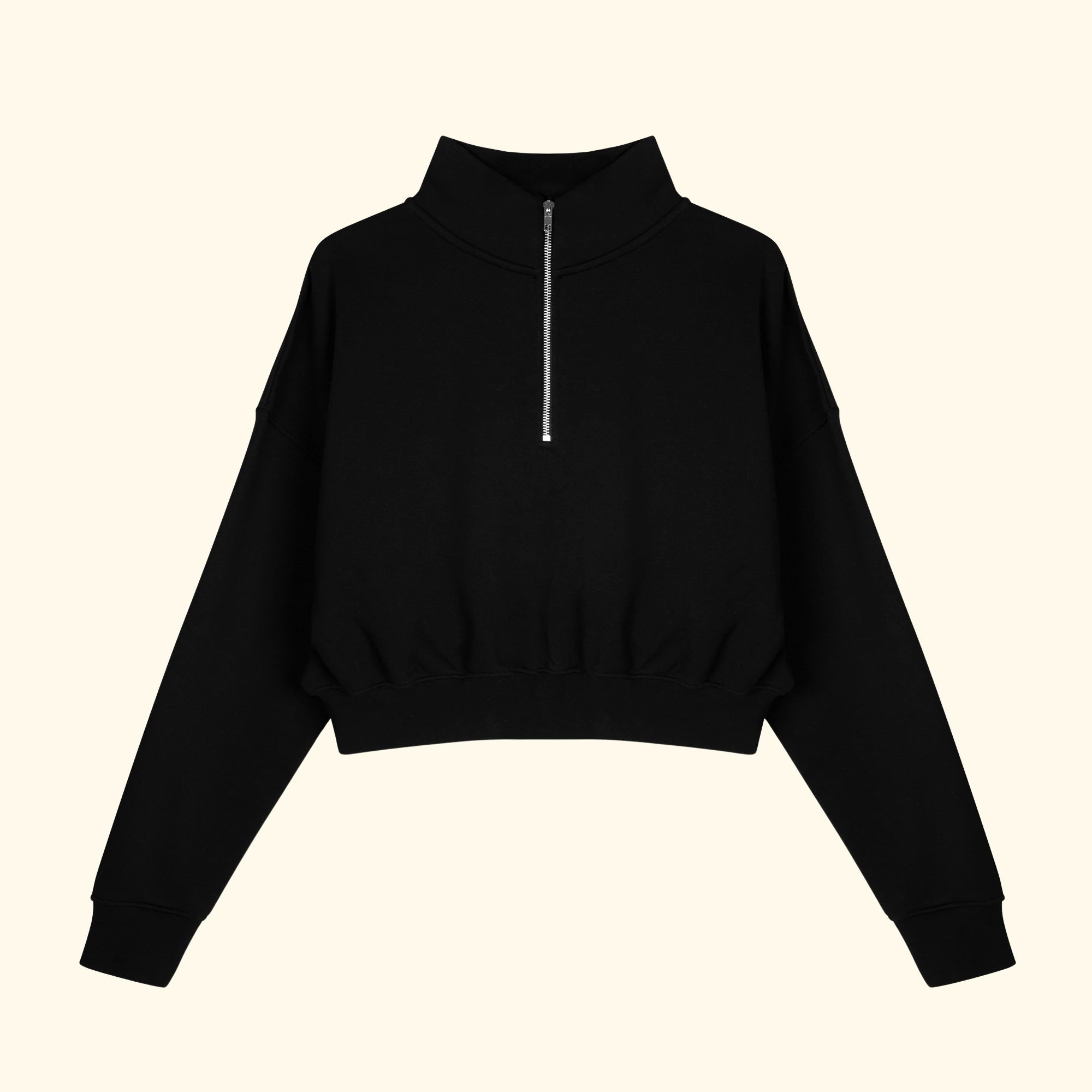 Basic Fermuarlı Crop Sweatshirt