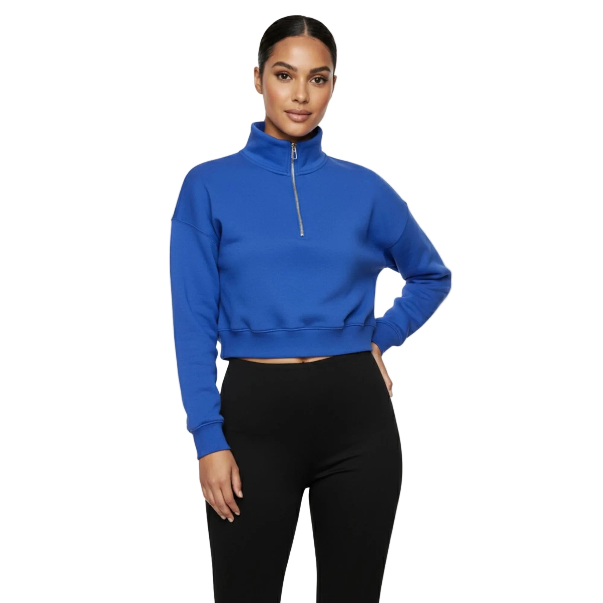 Basic Fermuarlı Crop Sweatshirt