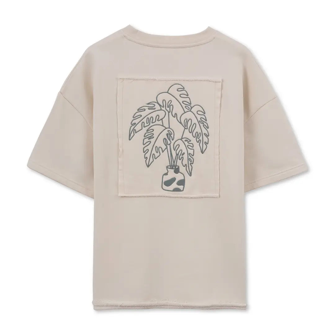 Vase Nakış Oversize Ekru T-Shirt