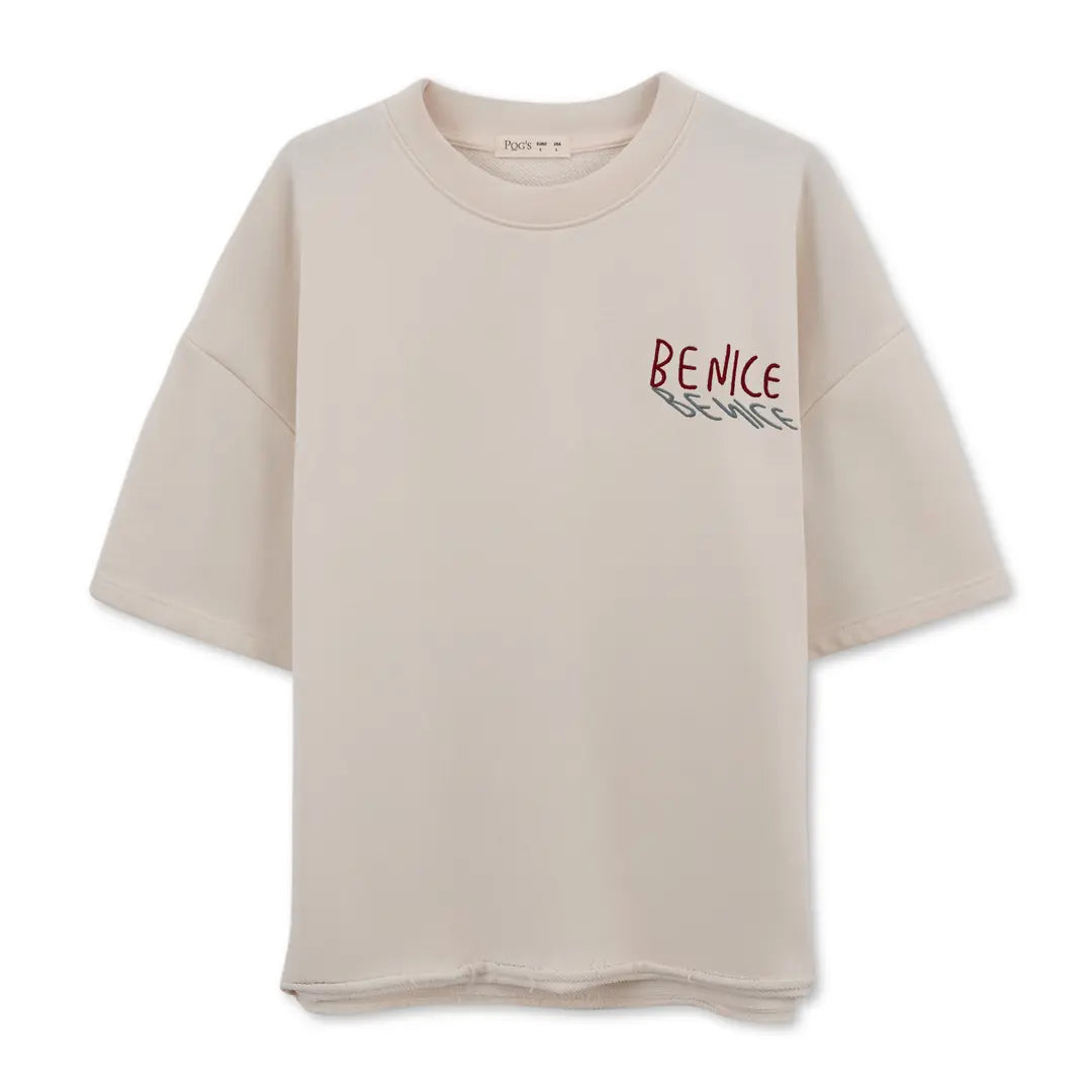 Vase Nakış Oversize Ekru T-Shirt
