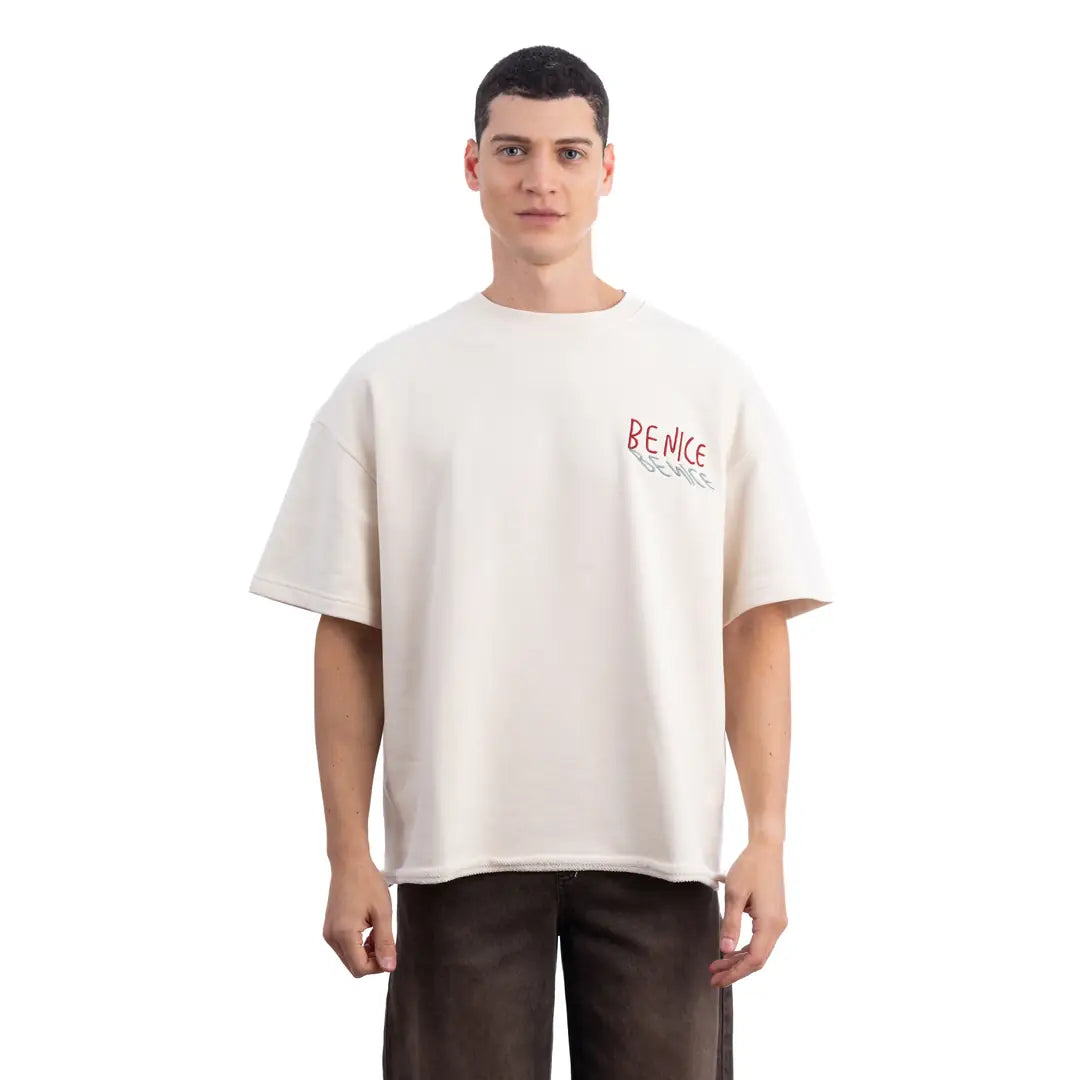 Vase Nakış Oversize Ekru T-Shirt