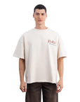 Vase Nakış Oversize Ekru T-Shirt