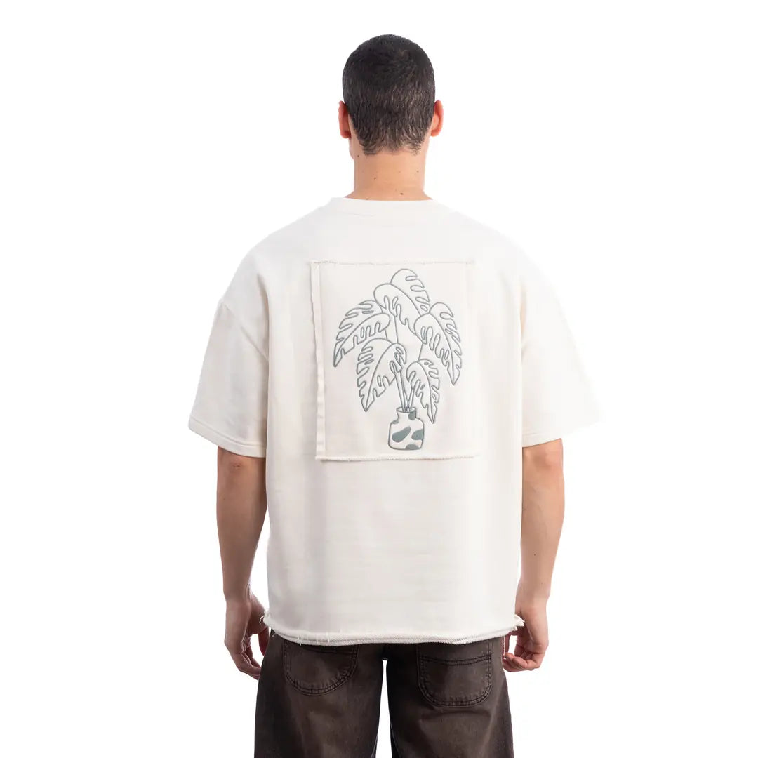 Vase Nakış Oversize Ekru T-Shirt