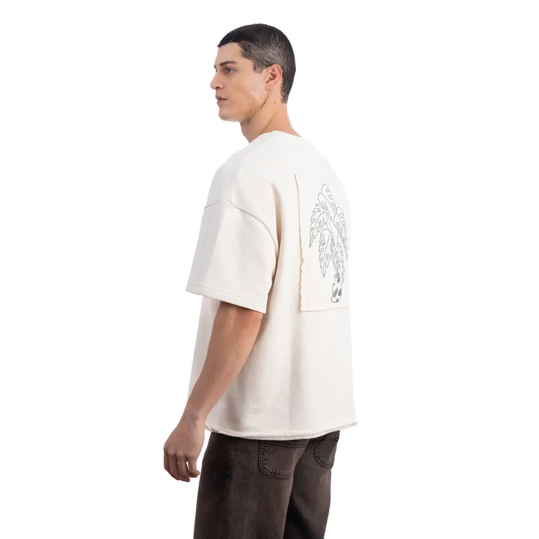Vase Nakış Oversize Ekru T-Shirt