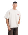 Vase Nakış Oversize Ekru T-Shirt