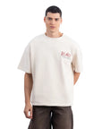 Vase Nakış Oversize Ekru T-Shirt