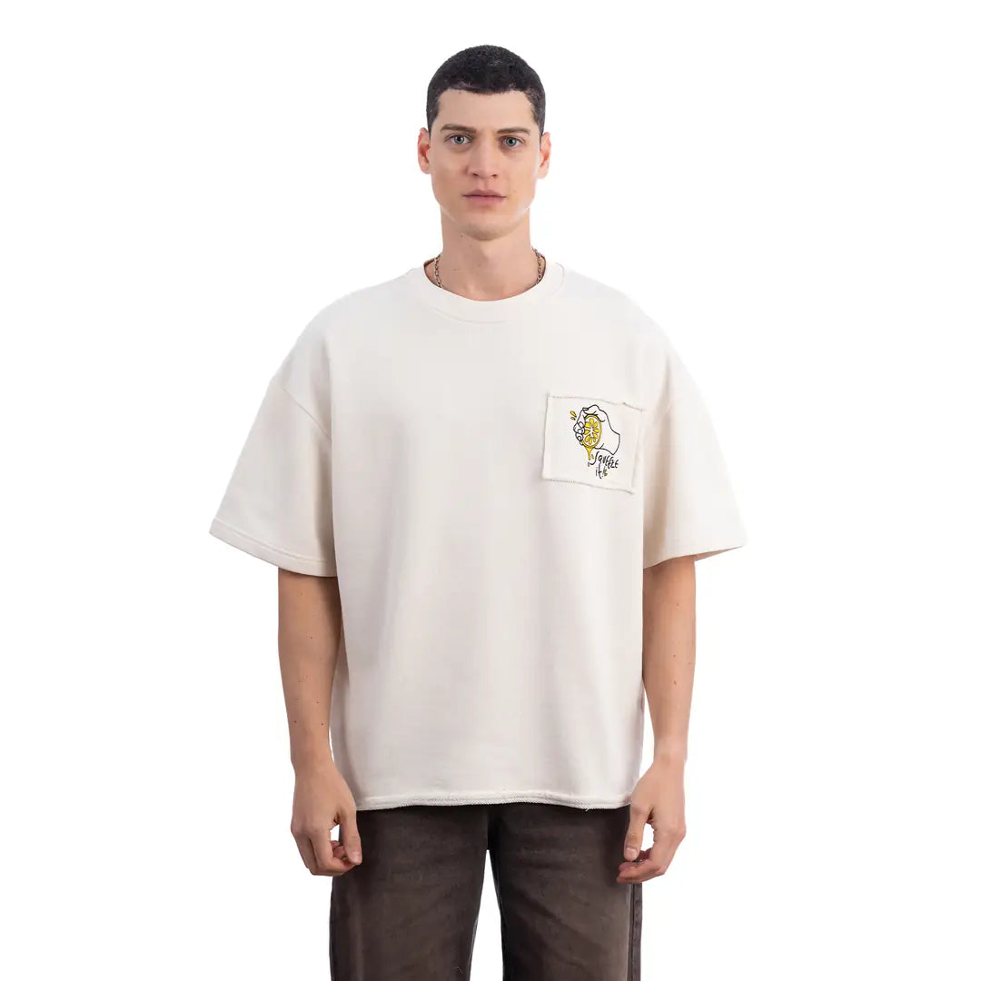 Lemon Nakış Oversize Ekru T-Shirt