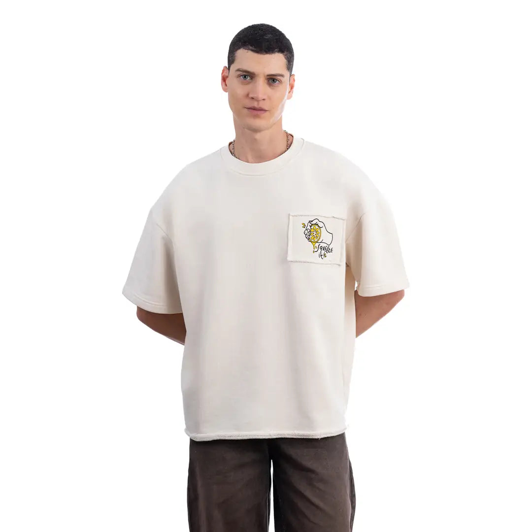 Lemon Nakış Oversize Ekru T-Shirt