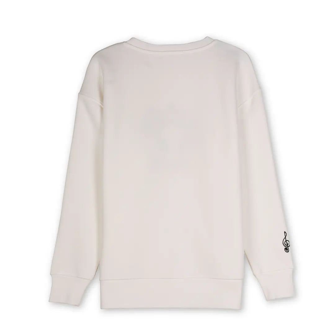 Music Nakış Detaylı Oversize Beyaz Sweatshirt