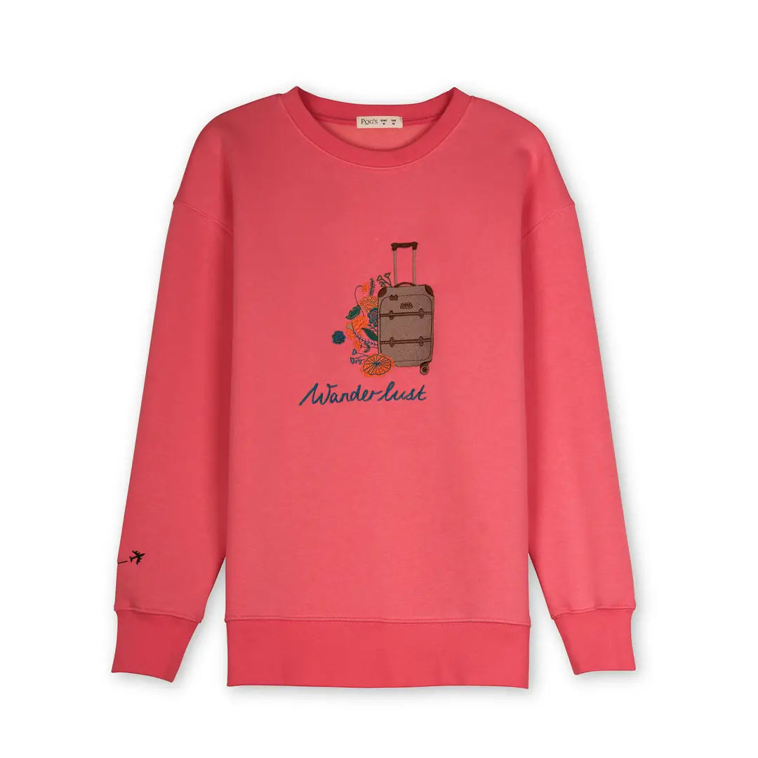 Travel Nakış Detaylı Oversize Pembe Sweatshirt
