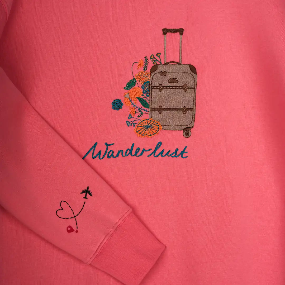 Travel Nakış Detaylı Oversize Pembe Sweatshirt