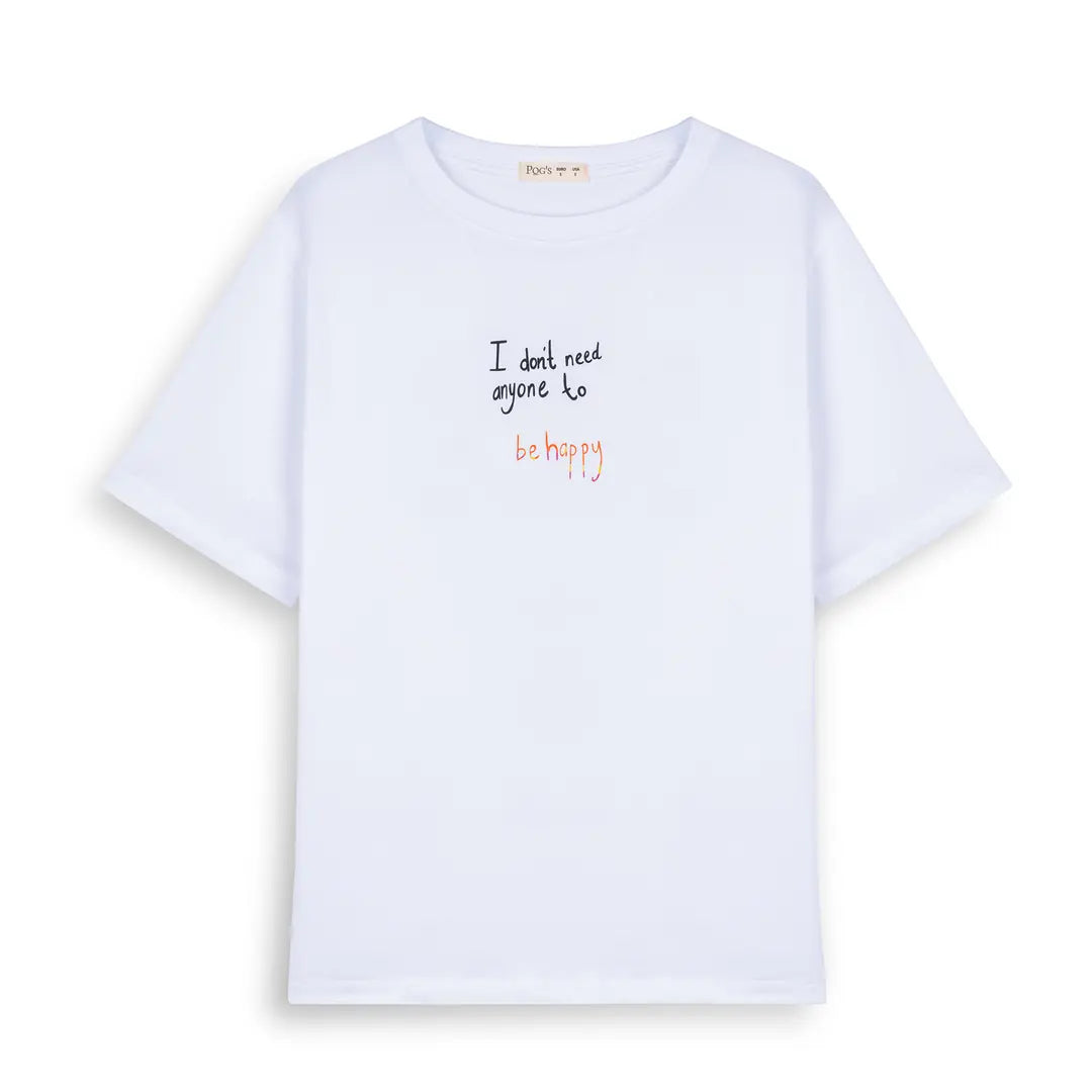 Be Happy Oversize Beyaz T-Shirt
