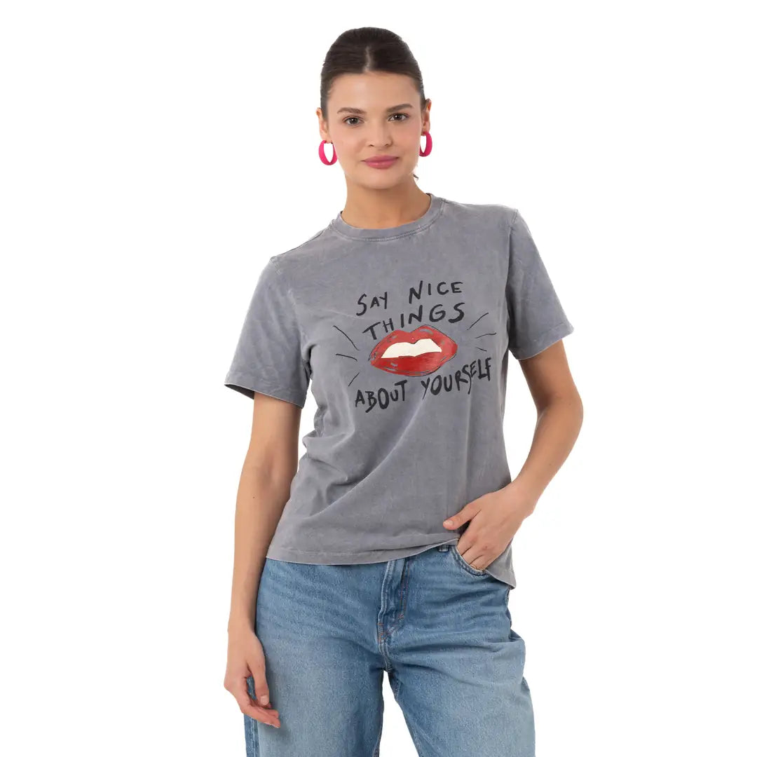 Lips Regular Gri T-Shirt