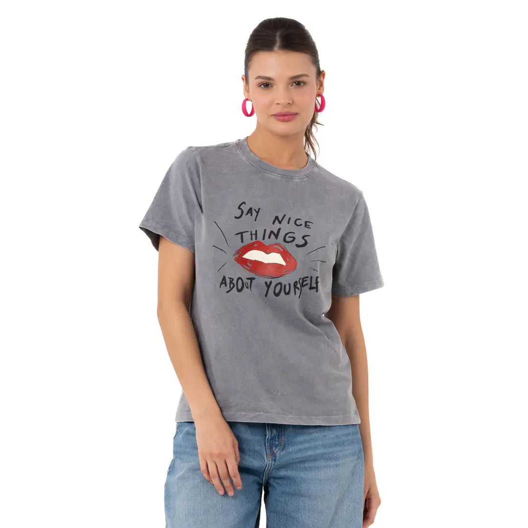 Lips Regular Gri T-Shirt