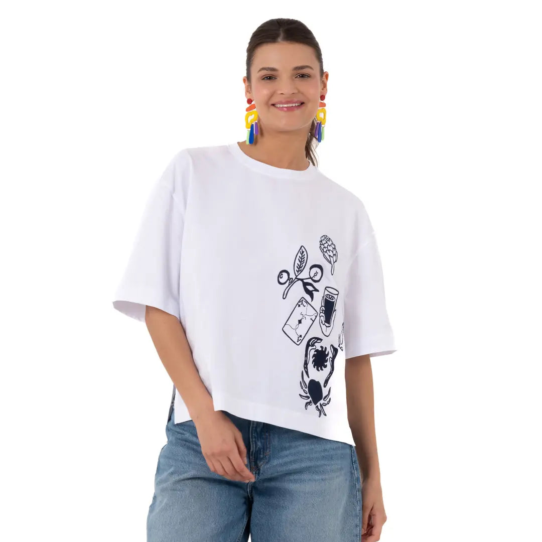 Ace Crop Oversize Beyaz T-Shirt