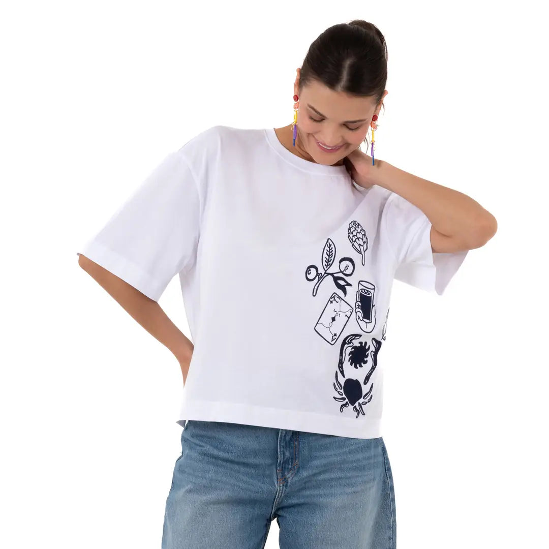 Ace Crop Oversize Beyaz T-Shirt