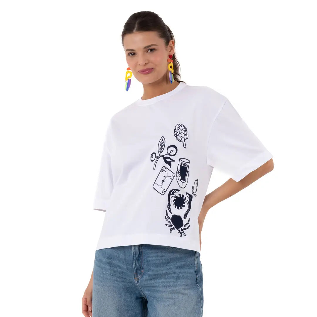 Ace Crop Oversize Beyaz T-Shirt