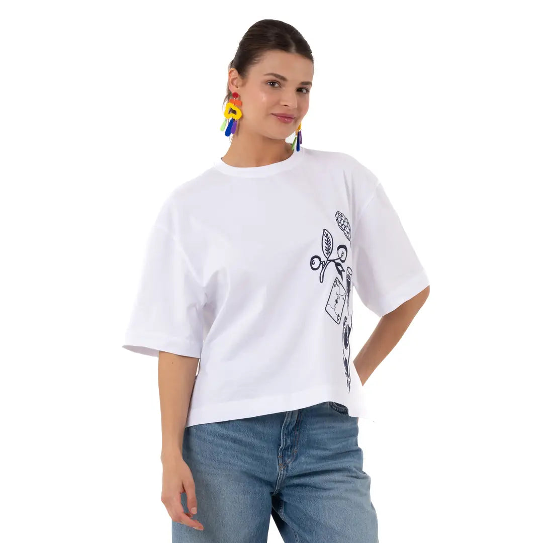 Ace Crop Oversize Beyaz T-Shirt