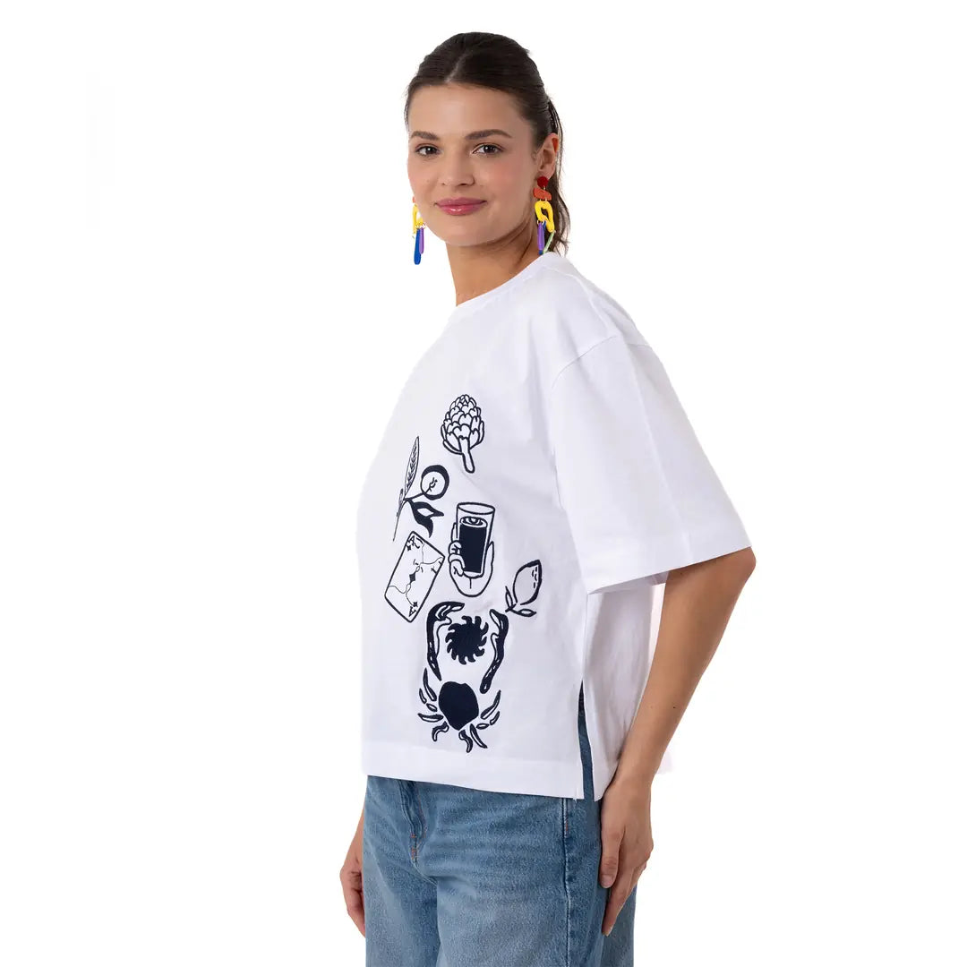 Ace Crop Oversize Beyaz T-Shirt