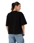 Two Flowers Crop Oversize Siyah T-Shirt