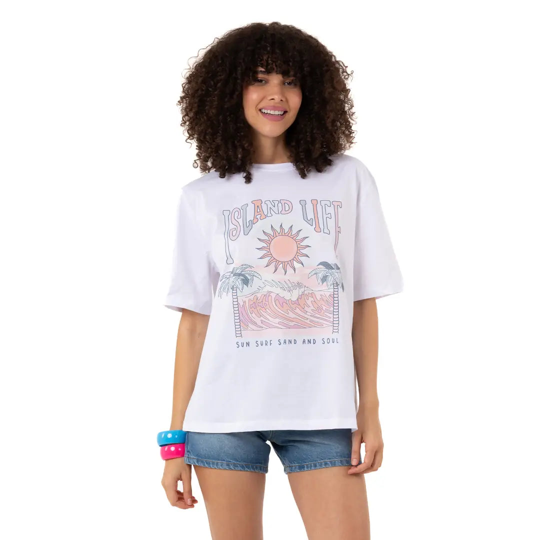Island Life Oversize Beyaz T-Shirt