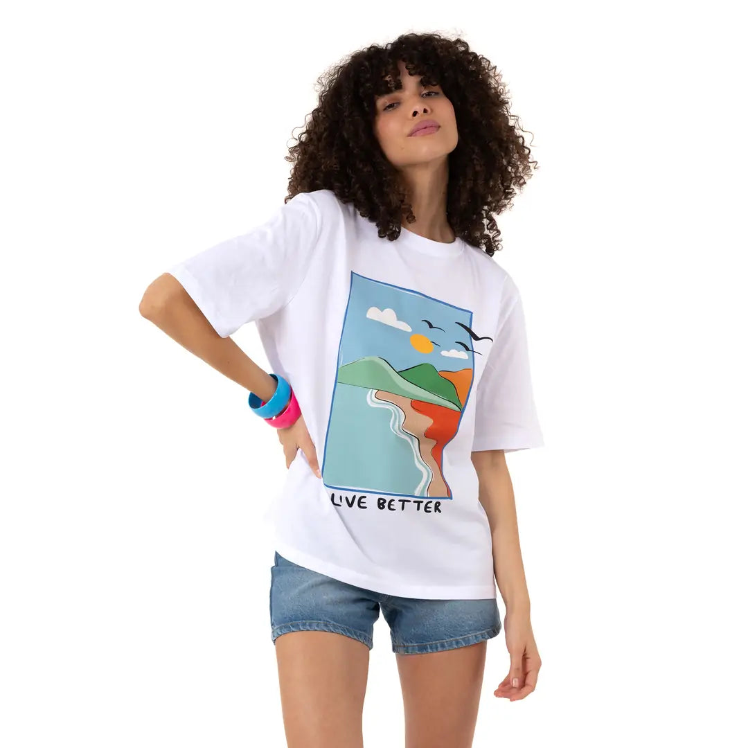 Live Oversize Beyaz T-Shirt