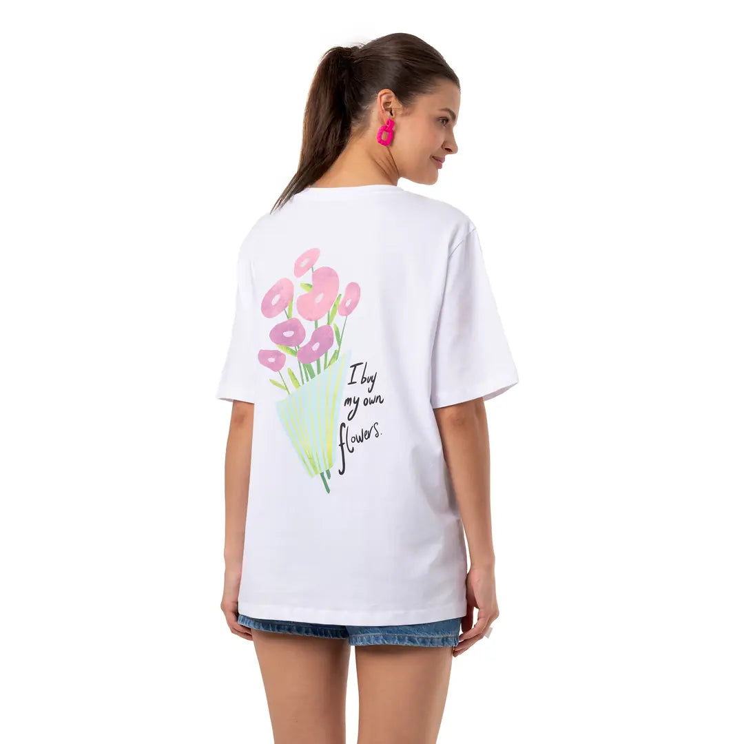 Be Happy Oversize Beyaz T-Shirt