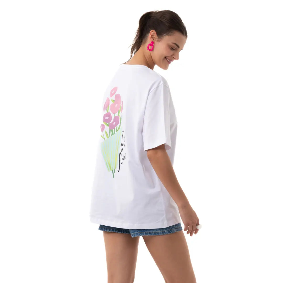 Be Happy Oversize Beyaz T-Shirt