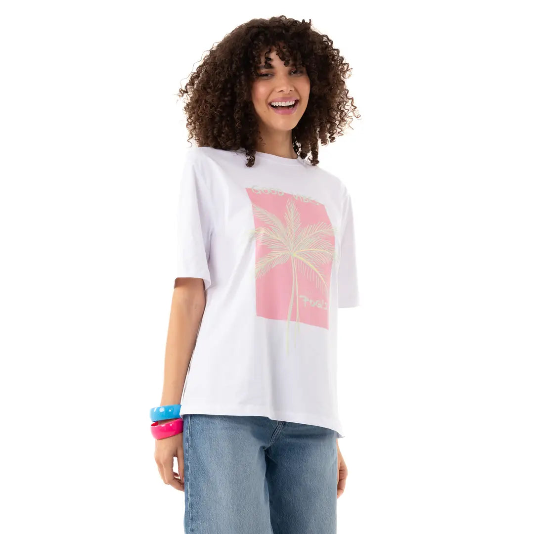 Good Vibes Oversize Beyaz T-Shirt