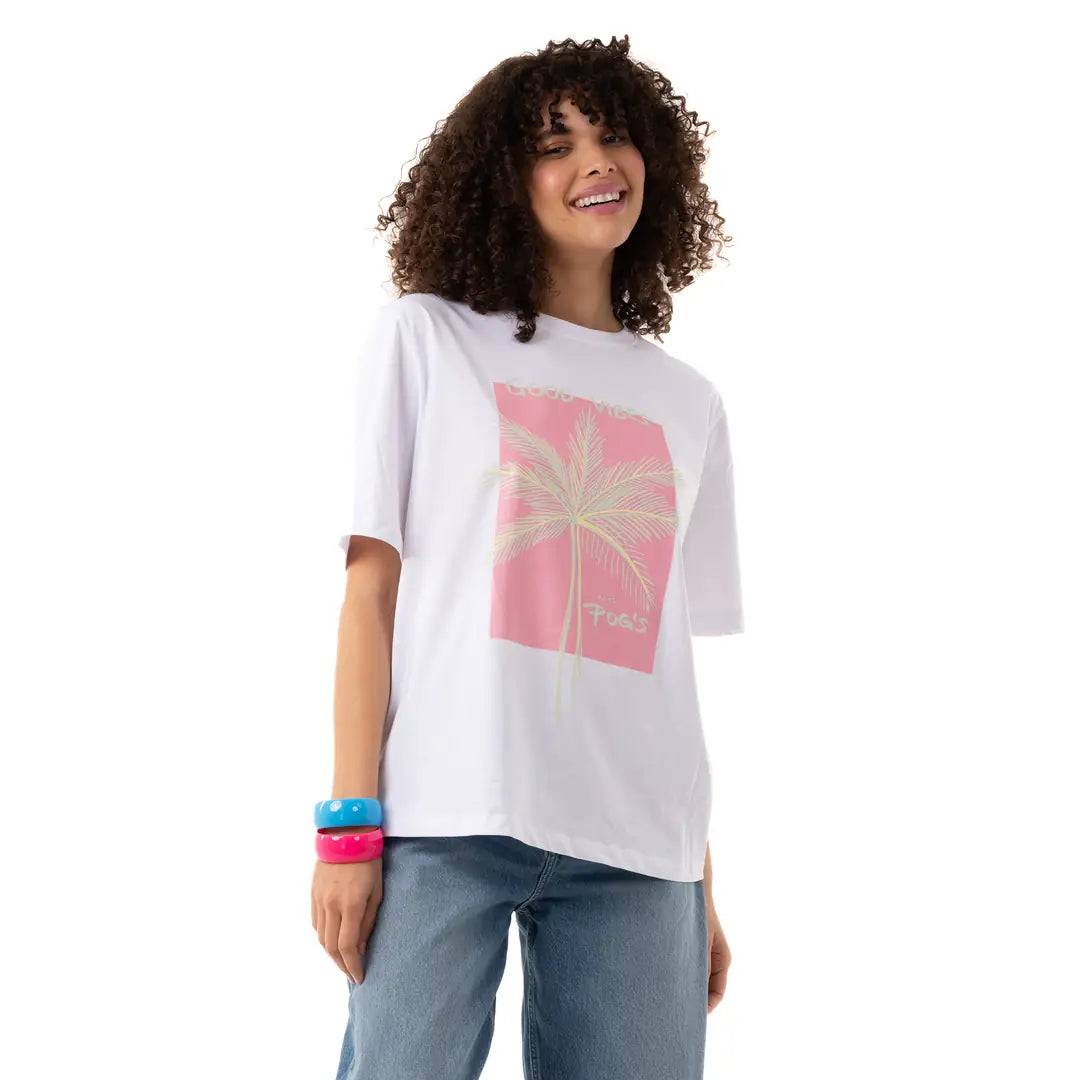 Good Vibes Oversize Beyaz T-Shirt