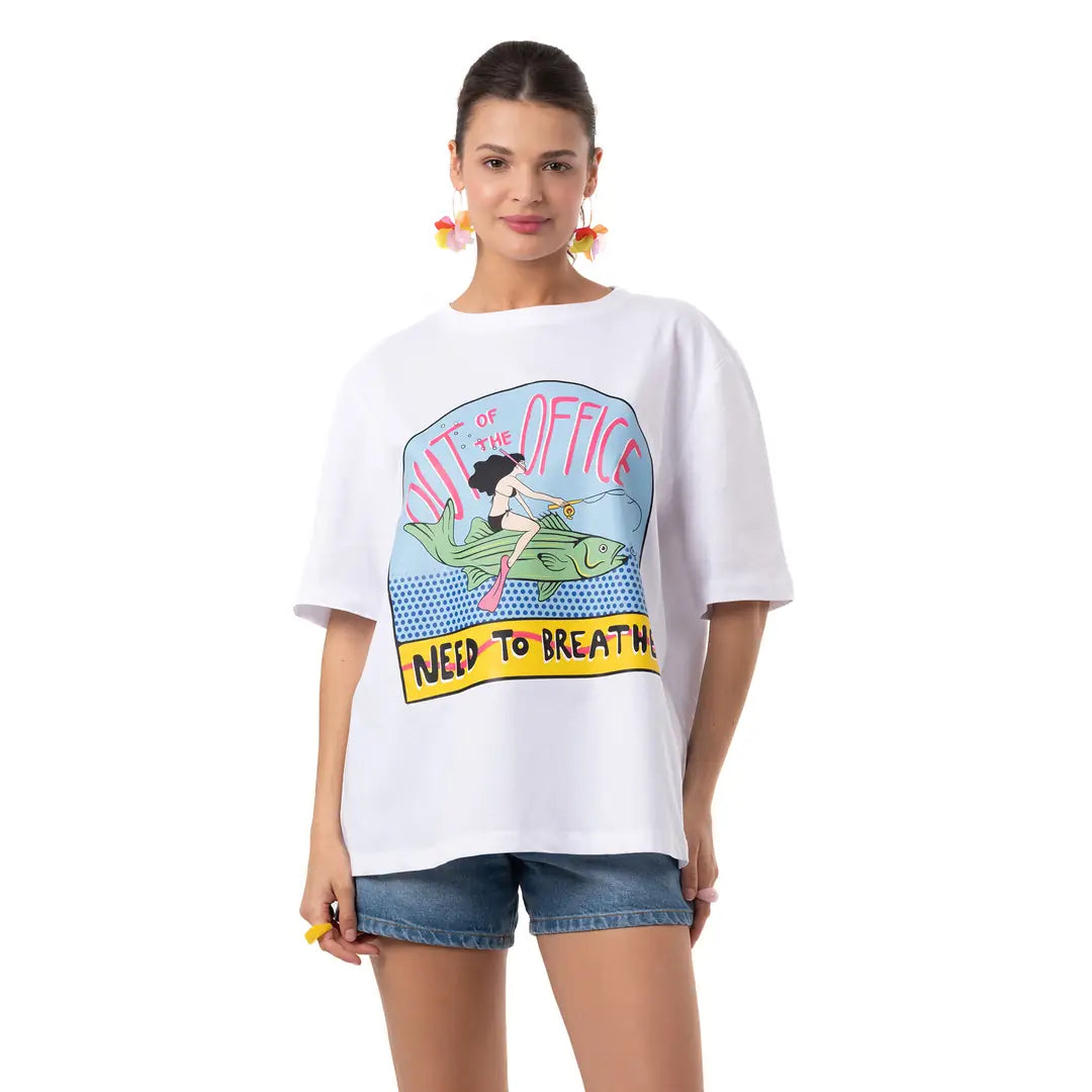 Breathe Oversize Beyaz T-Shirt